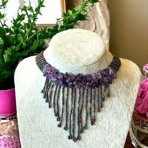 Absolutely Stunning Purple Amethyst & Beaded Vintage Choker Necklace